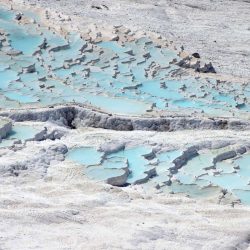 Calcium deposits  on travertine terraces at  Pamukkale,  Turkey